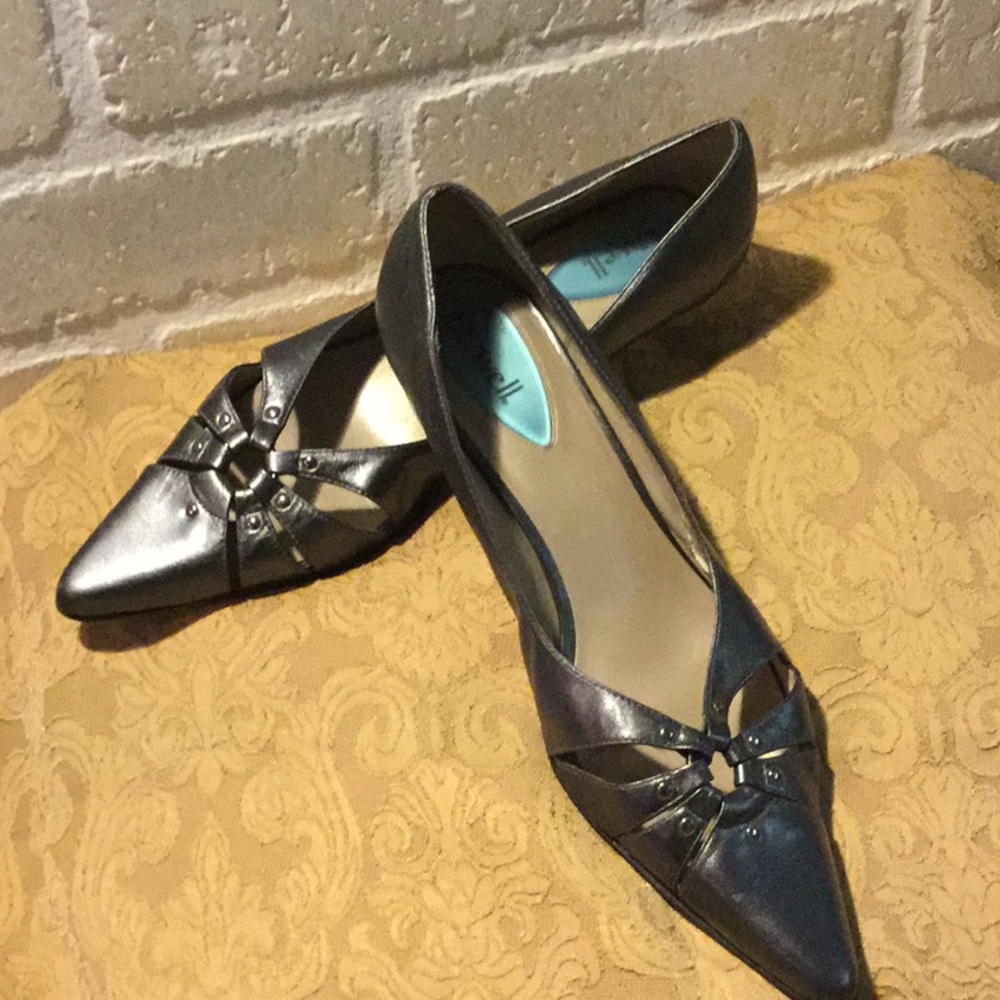 Fitzwell Pewter Kitten Heel Pumps Gem